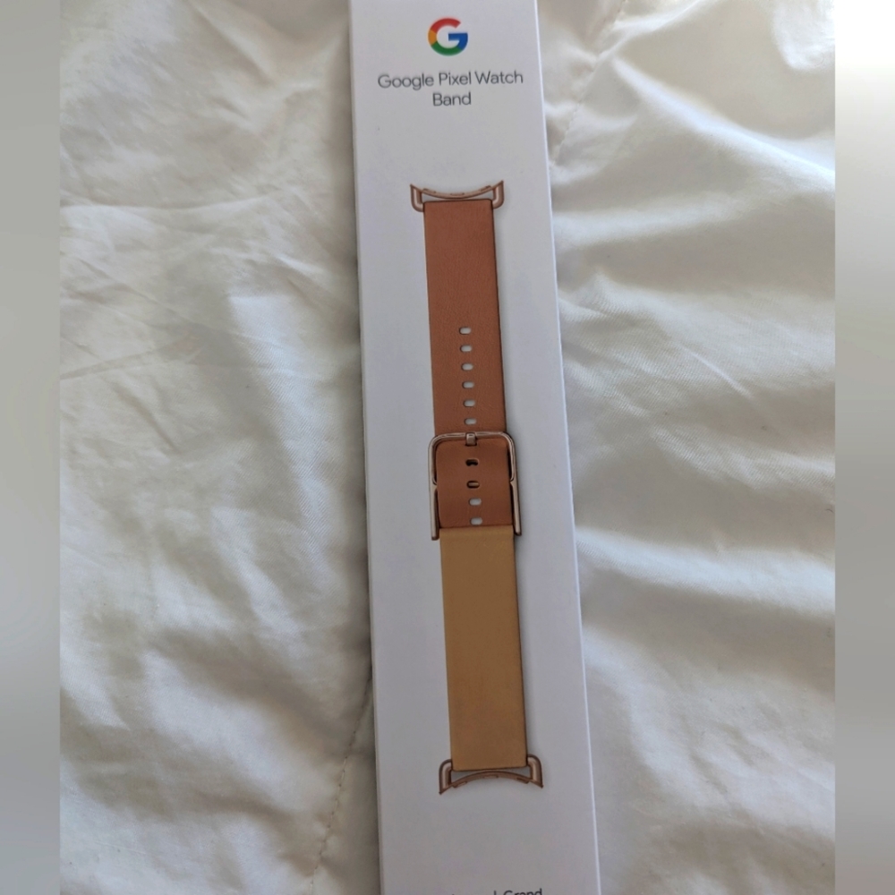 Two tone leather band, sz large, Google pixel watch, colour linen